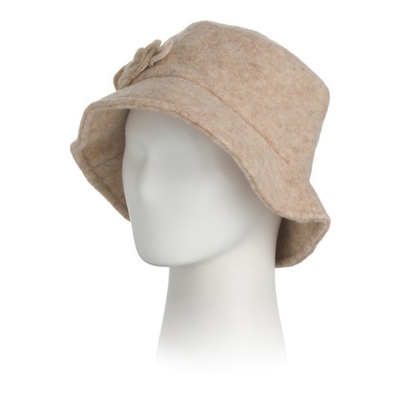Complit Made in Italy Beige Heather Wool Blend Floral Applique Detail Bucket Hat main image 6